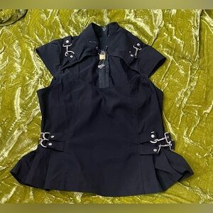Lip service vintage black corset style buckle Victorian style top rare